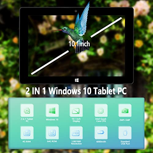 Zaofepu 10 Inch Tablet Windows 10 Home W101, 4G&Wifi&Bluetooth Tablets Pc Ram 4Gb+ Rom 64Gb, Pixel 800 X1280, 2Mp+5Mp Dual Camera, 6000Mah Large Capacity Battery Black Tablet Computer #TOP4