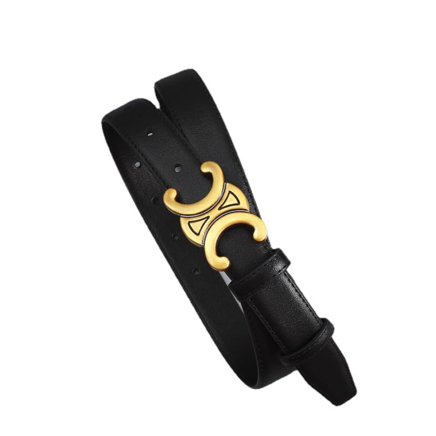 ZEKAROULWomen's Belt, Women's Fashion Double C Leather Thin Belt Belts with Gold Buckle, Double C Buckle Belts Black