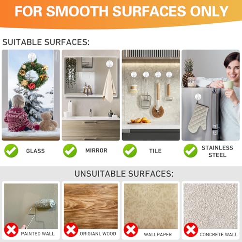 image for KORCCI Suction Cup Hooks 12Pack - Max Load 10LB, 1.77Inch Clear Medium