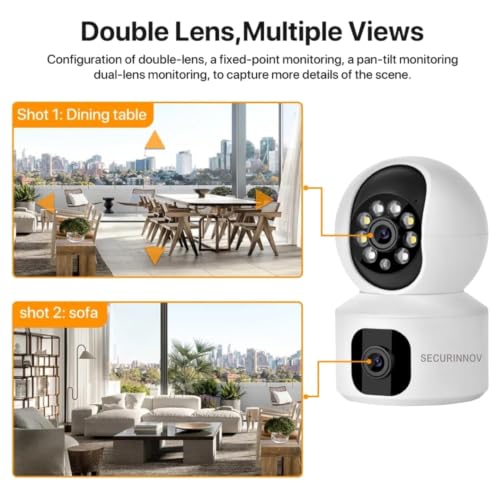 Image of securinnov 5MP Indoor WiFi Smart CCTV Camera for Home | 1080p Full HD | Color Night Vision | Motion Detection | Two Way Audio | Wireless Home Security Camera with Mobile App V380 Pro (Upro Dual Lens)