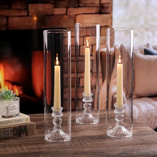 6 Set Hurricane Glass Candle Holders for Taper Candles, Vertical Striped Candlestick Holders with Windproof Glass Tubes 13.4" H for Wedding, Dinner Table Centerpieces, Festival and Party Decor by NITIME - Image 7