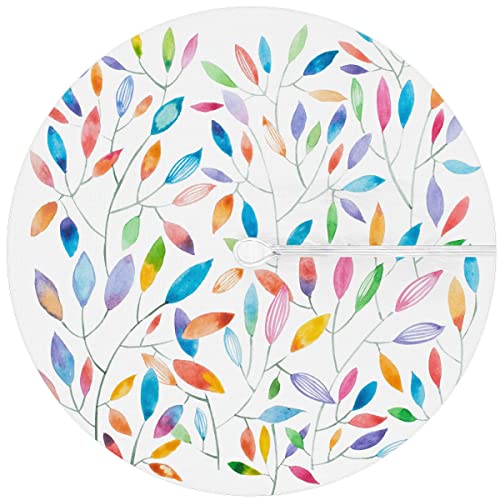 Watercolor Leaf Round Fitted Outdoor Tablecloth With Umbrella Hole And Zipper Tree Branches Elastic Edged Table Cover Waterproof Stain Resistant Fits Tables Up To 45"-56" Diameter For Patio #TOP5