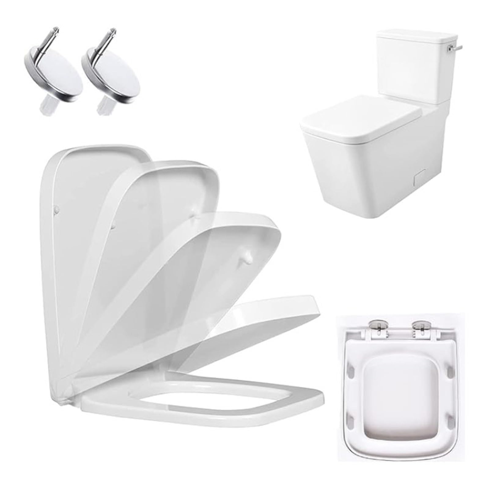 Ladfrtyu White Soft Close Toilet Seat Soft-Close Toilet Seat With Quick-Release Function Square 360Degrees Simple Top Fixing With Adjustable Hinge