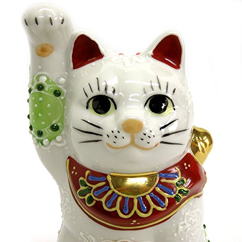 Kutani Japanese Maneki Neko Right Hand Lucky White Cat...
