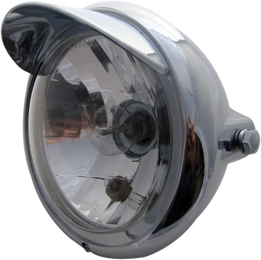 Alchemy Parts Custom Cruiser Motorcycle Headlight with Visor - Classic Chrome - E-Marked - Universal Fit