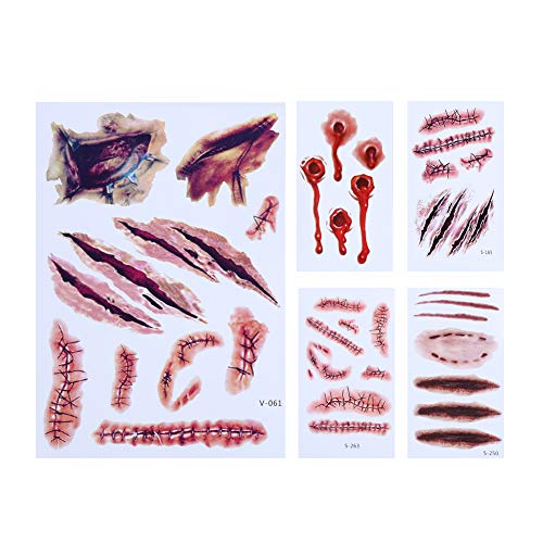 CCINEE ハロウィン タトゥーシール 5点セット Tatto ゾンビ 仮装 コスプレ 縫い傷 爪裂き 傷跡 刺青 ステッカー (傷跡)のサムネイル