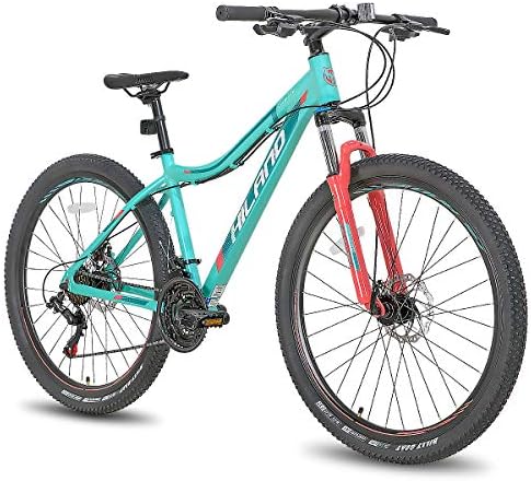 Hiland 26 Inch Mountain Bike for Women,21 Speed with Lock-Out Suspension Fork,Dual Disc Brakes,Aluminum Frame MTB,Adult Ladies Womens Bike Mens Bicycle