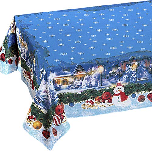 ★ KUTEX Exclusivo Mantel de navidad Rectangular De Algodón Natural Mantel deMesa Moderna Rectangular 100% Algodón con impresión Eco-Friendly Beige con Diseño muñecos de nieve navideños 135 x 175 cm