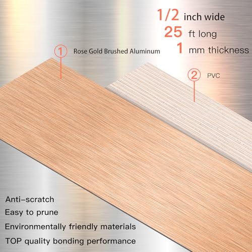 Image of GSCIT Club Rose Gold Edge Banding, 1 /2 Inch x 25ft Aluminum Brushed Edge Banding PVC Edge Trim for Cabinet Repair Furniture
