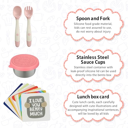 Image of Kids Bento Lunch Box with 9oz Soup Thermo Leakproof Lunch Food Containers 4 Compartment with Insulated Hot Food Jar for Kid Toddler Girls Boys to School, Trvael