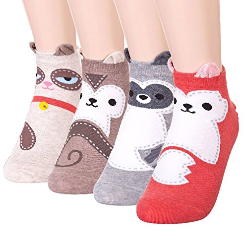Happytree - Calcetines cortos - para mujer multicolor Adore Animal 4 Pairs Talla única