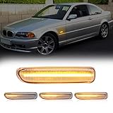 Mynoway Front LED Sequential Side Marker Light Replacement for E46 Coupe/Convertible/Sedan/Touring/Compact 1998-2006, 325ci 328i 325i 316i 318i 320i 323i Clear Lens Side Indicator Dynamic Lamp