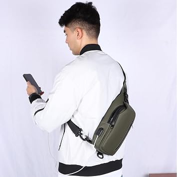 Waterproof Sling Bag for Men Women Crossbody Backpack with USB Charging Port & Headphone Hole, Anti Theft Chest Pack Daypack, Adjustable Shoulder Bag for Travel, Hiking, Running, Light Grey