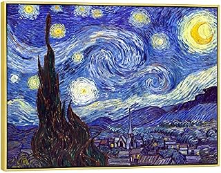 Wieco Art Gold Framed Giclee Canvas Prints of Starry Night by Vincent Van Gogh Paintings Reproduction Post-Impressionism Artwork for Living Room Home Decorations