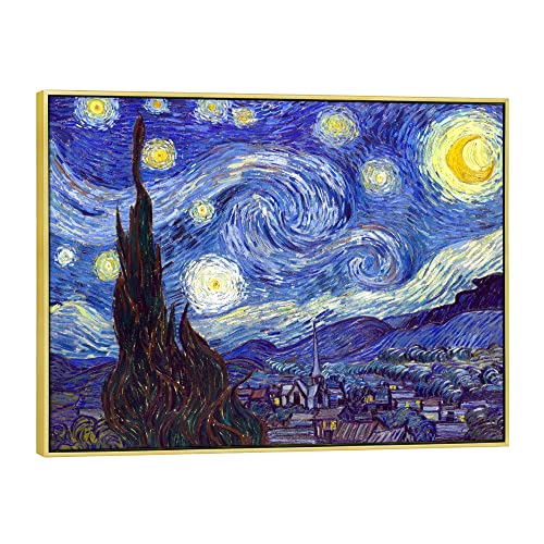 Wieco Art Framed Art Giclee Canvas Prints Of Starry Night By Vincent Van Gogh Paintings Reproduction Post-Impressionism Artwork Framed Wall Art For Living Room Home Decorations #TOP1