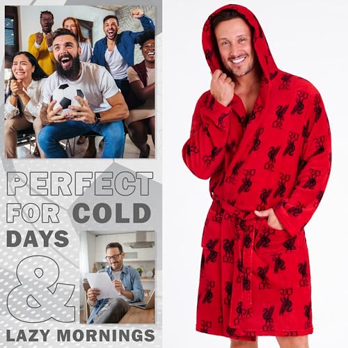Liverpool F.C. Men Fleece Dressing Gown with Hood, Pockets, Tie Waist, Cosy Robe4