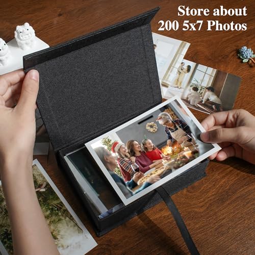 Hiwhy Photo Storage Box 5x7, Linen Photo Box, Memory Box Perfect to Store Your Photo, Pictures, Certificates, Scrapbooking Supplies, Keepsakes and Jewelry Black - Thumbnail 2