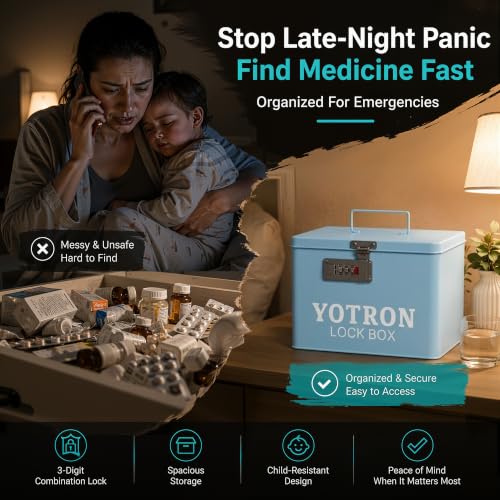 Image of Metal Medicine Lock Box, Portable First Aid kit Box Sewing, Art, Craft with Handle, Multipurpose Medical Supply Organizer for Home Car