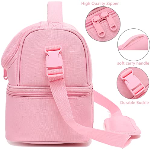 Flowfly Double Decker Cooler Insulated Lunch Bag Large Tote For Boys, Girls, Men, Women, With Adjustable Strap,Pink #TOP4