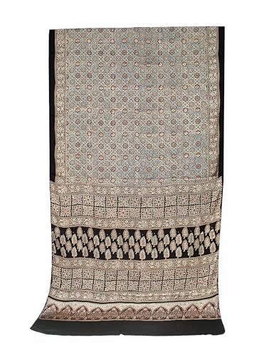 Image of Ethnics of Kutch Womenss Ajrakh Modal Silk Natural Dye Hand Block Print Saree with Blouse Piece - 5.5 Mtr Length