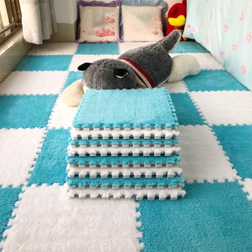 �t�H�[���p�Y���}�b�g�A 10������ 30x30cm �v���b�V���t�H�[���p�Y���t���A�}�b�g �A�����X�N�G�A�J�[�y�b�g�^�C�� �\�t�g�v���C�}�b�g ���r���O���[�� �Q�� ���O�p(Blue+white)