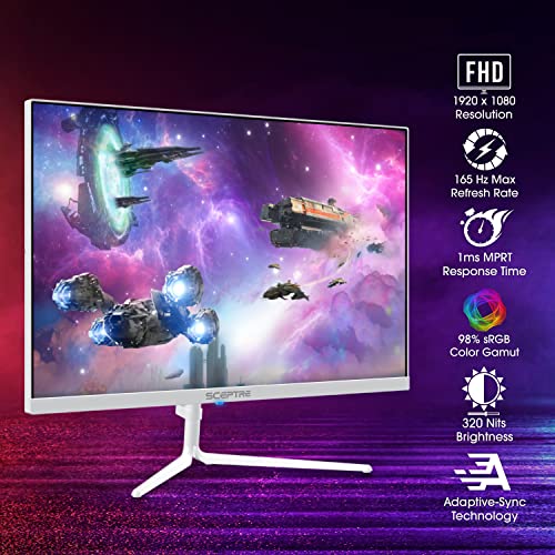 Sceptre 24" Gaming Monitor 1080P 98% Srgb Up To 165Hz 1Ms 320Lux Displayport Hdmi, Build-In Speakers Nebula White 2022 (E248B-Fwn168W) #TOP1