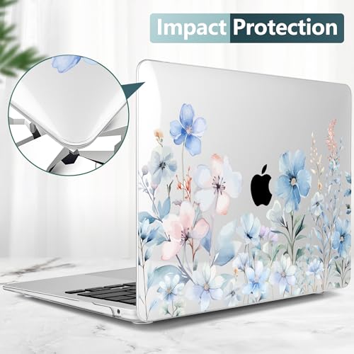 DONGKE Compatible with MacBook Air 13 inch Case 2021 2020 2019 2018 Release A2337 M1 A2179 A1932 with Retina Display & Touch ID, Plastic Hard Shell & Keyboard Cover - Blue Flowers by DONGKE - Image 5