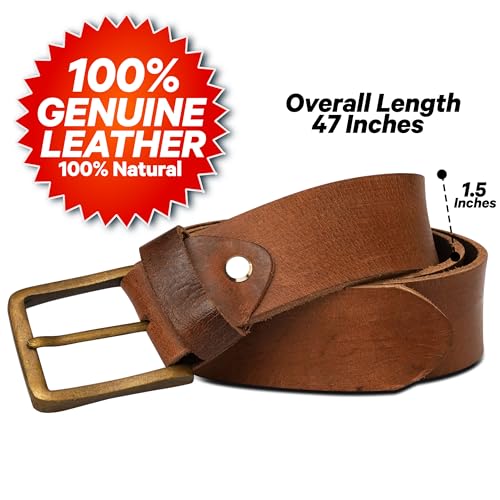 Men's Double Row Stitch Full Grain Leather Belt, Western Style, Cowboy Casual Accessory, Handmade, Large, Brown2