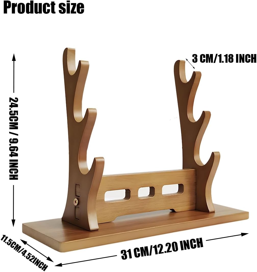 3-Tier Katana Stand, Cosplay Blade Holder,Wood Sword mount for Samurai Sword,Lightsaber Stand, Tanto Display The Best Gift for Sword Stand Lover.(3 Tier Brown)
