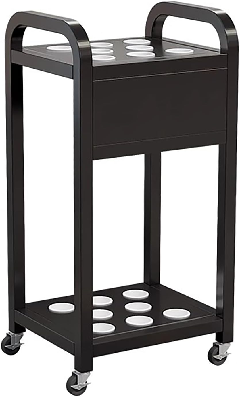 Metal Pool Cue Storage Rack, Iron Cabinet-Style Floor Stand with Locking Casters for Billiard Hall and Club Display Rack(Black,11.8in/30cm)