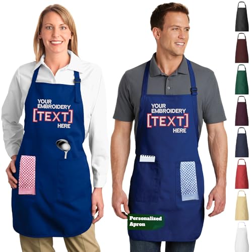Personalized Embroidered Chef Apron for Men or Women, Custom Adjustable Full-Length Apron with Pockets, Add Your Text, Unisex
