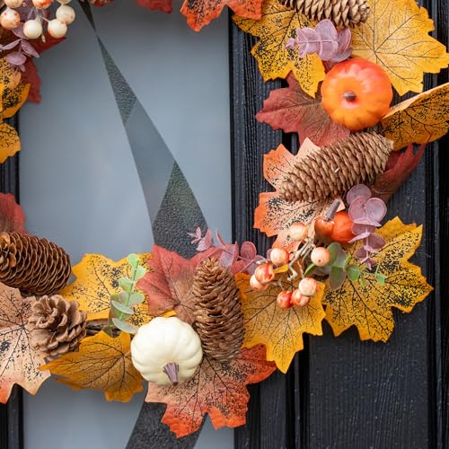 Benross 85019 45cm Autumn Wreath Decoration/Front Door Seasonal Home Décor/Artificial Pumpkins, Pinecones, Leaves and Berries - Image 3