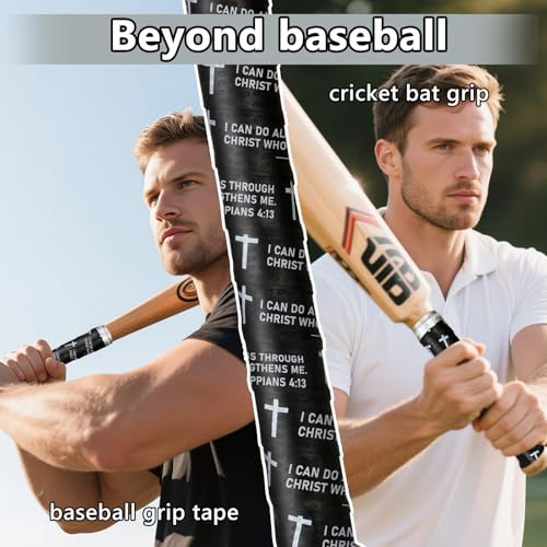 Eyourlife 2/4 Pack Baseball Bat Grip Bat Wraps for Baseball Lifestyle Softball Gifts Tapes Pro Feel Non-Slip Elite Batting Grip Tape for Bats Players (Philippians 4:13, Black) — view 4