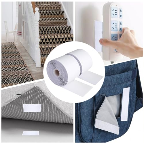 Image of Hook and Loop Tape 16.4 Ft x 4 in Heavy Duty Hook Loop Adhesive Strip with 10 Pairs of Circle Dots for Picture Hanging Strips Fastener (White)