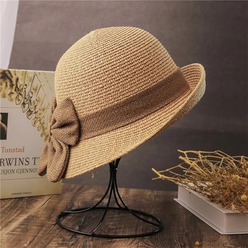 Chapéu de sol feminino, chapéus de palha femininos para o verão, chapéu de palha vintage com laço de