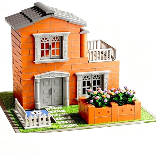 Juego de construcción de modelo de casa en miniatura, construcción de casas de plástico, un conjunto de juguetes de construcción que combina ladrillos en miniatura reales, adecuados para la