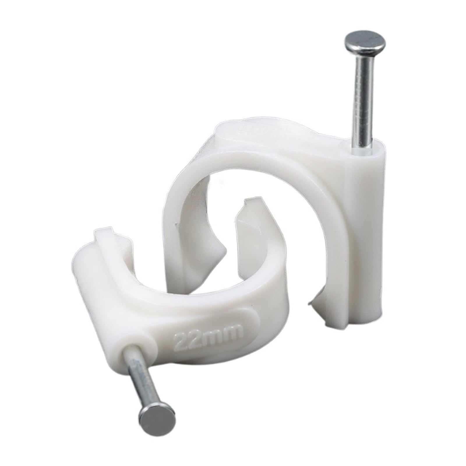 Clips de câble Ronds Lot de 100 serre-câbles ronds blancs en forme de C, avec connecteurs simples/doubles de 4 à 50 mm(Single 16mm-1 box)