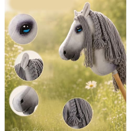 Hobby Horse cabeza de caballo gris con ojos azules para disfraces y juegos 6