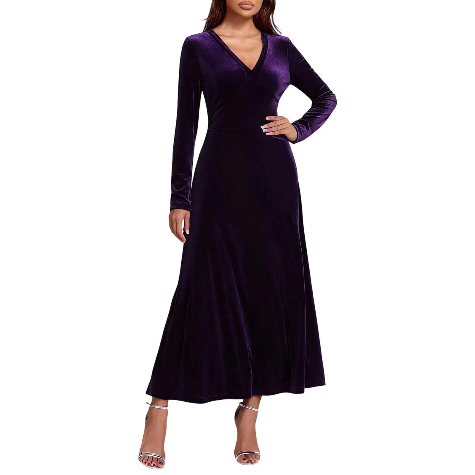 Abito Natale Donna-Vestito Velluto Donna-Elegante Abito da Cocktail in Velluto A Maniche Lunghe per Le Feste Autunnali, Invernali E per Le Occasioni Festive Dell'Anno.