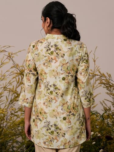 Image of Libas Women Silk Blend Regular Printed A Line Kurtis 37070 Green Suit