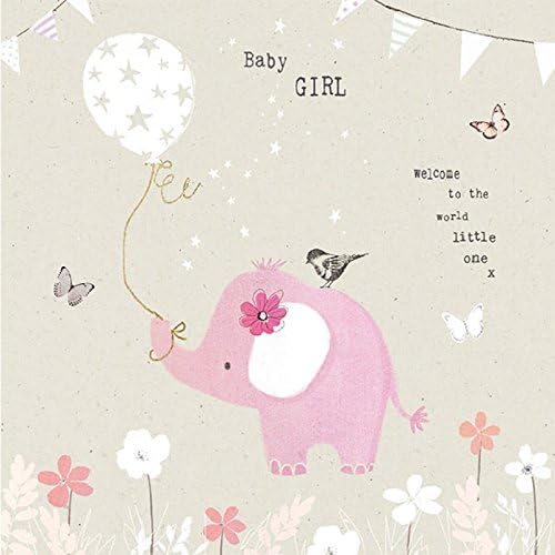 Hand Finished Greeting Card (HG4760) Baby Girl - Pink Elephant - Welcome To The World - Jewel and Flittered Finish
