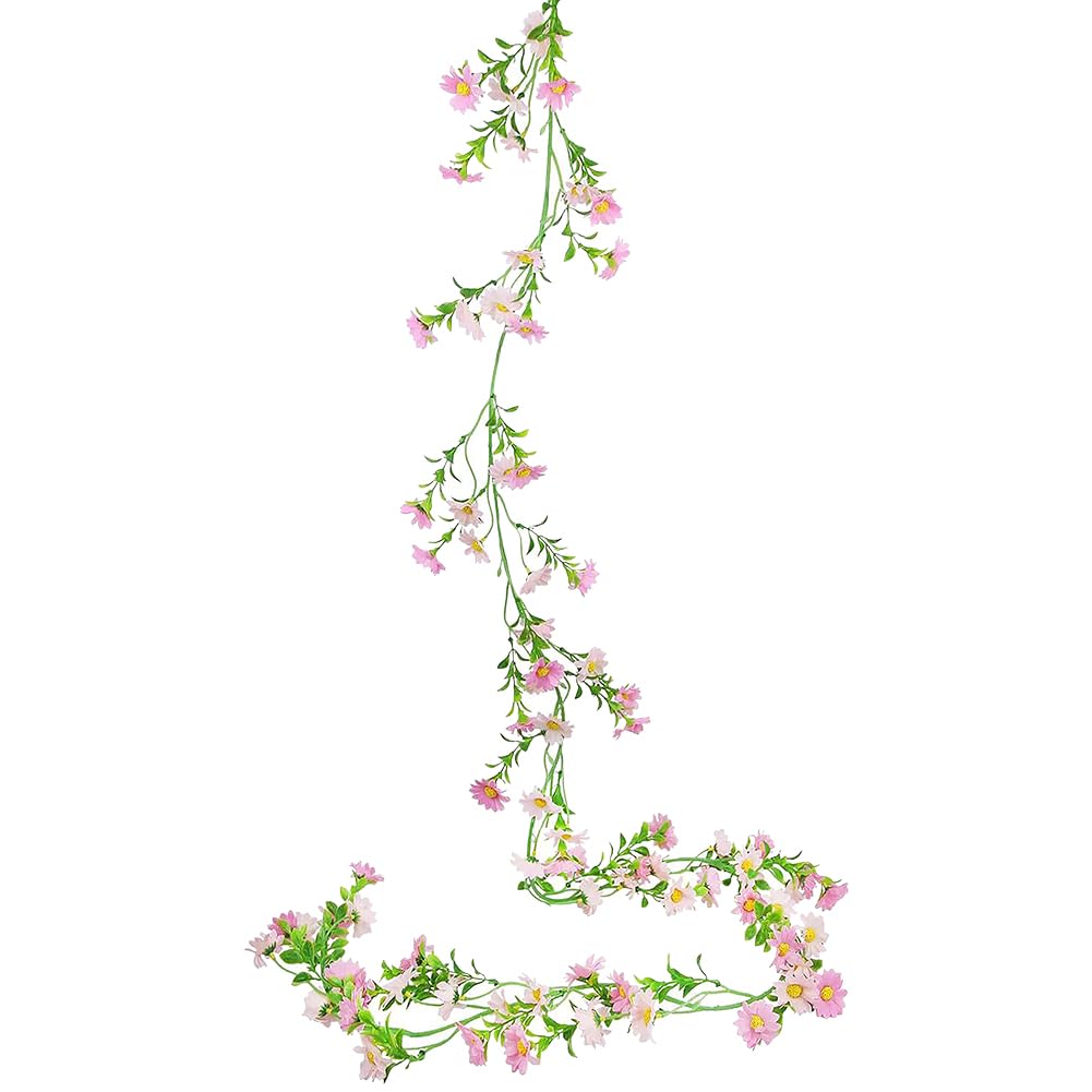 FSSTUD Artificial Daisy Flower Vine Faux Wildflower Garland Cute Silk Hanging Flowers Realistic Hanging Floral Vine Decorative Spring Floral Garland Light Pink