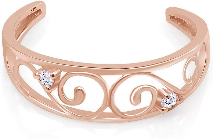 AFFY White Natural Round Diamond Accent 14k Gold Filigree Style Adjustable Toe Ring (I-J Color, I2-I3 Clarity)