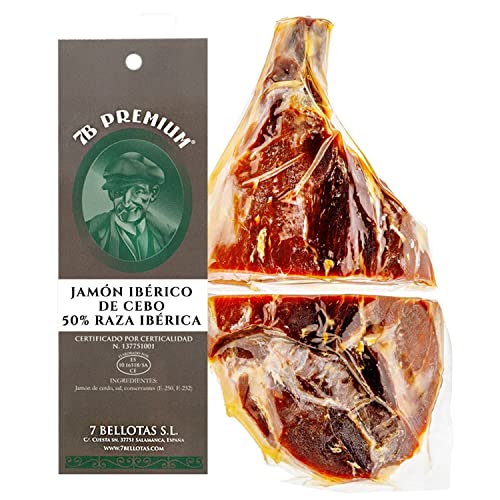 Jamón 7B PREMIUM | Jamón de Cebo 50% Ibérico | Pata Negra Ibérico Español con 36 Meses de Curado Natural