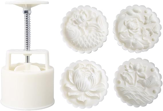 DIY 3D Mooncake Mold Set 150g Or 200g Flower Fish Patterns Moon Cake Mold Press Safe Cookie Mold For Mid-Autumn Festival Mooncake Mold Stamp 150g Press Mooncake Mold 200g