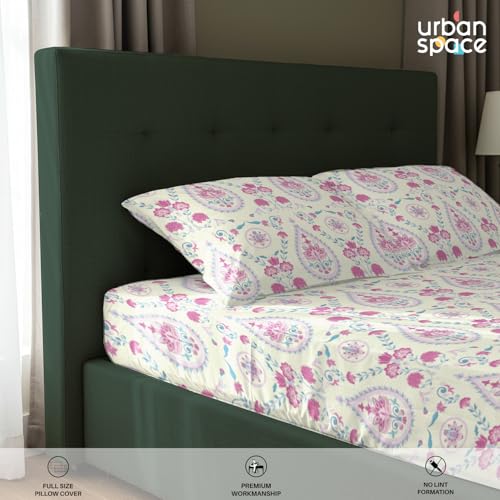 Image of Urban Space Serene 200 TC 100% Cotton Bedsheet for King Bed, Cotton King Bedsheet with 2 Pillow Covers Floral(Persian-Courtyard Pink, Size 108 x 108 inches)