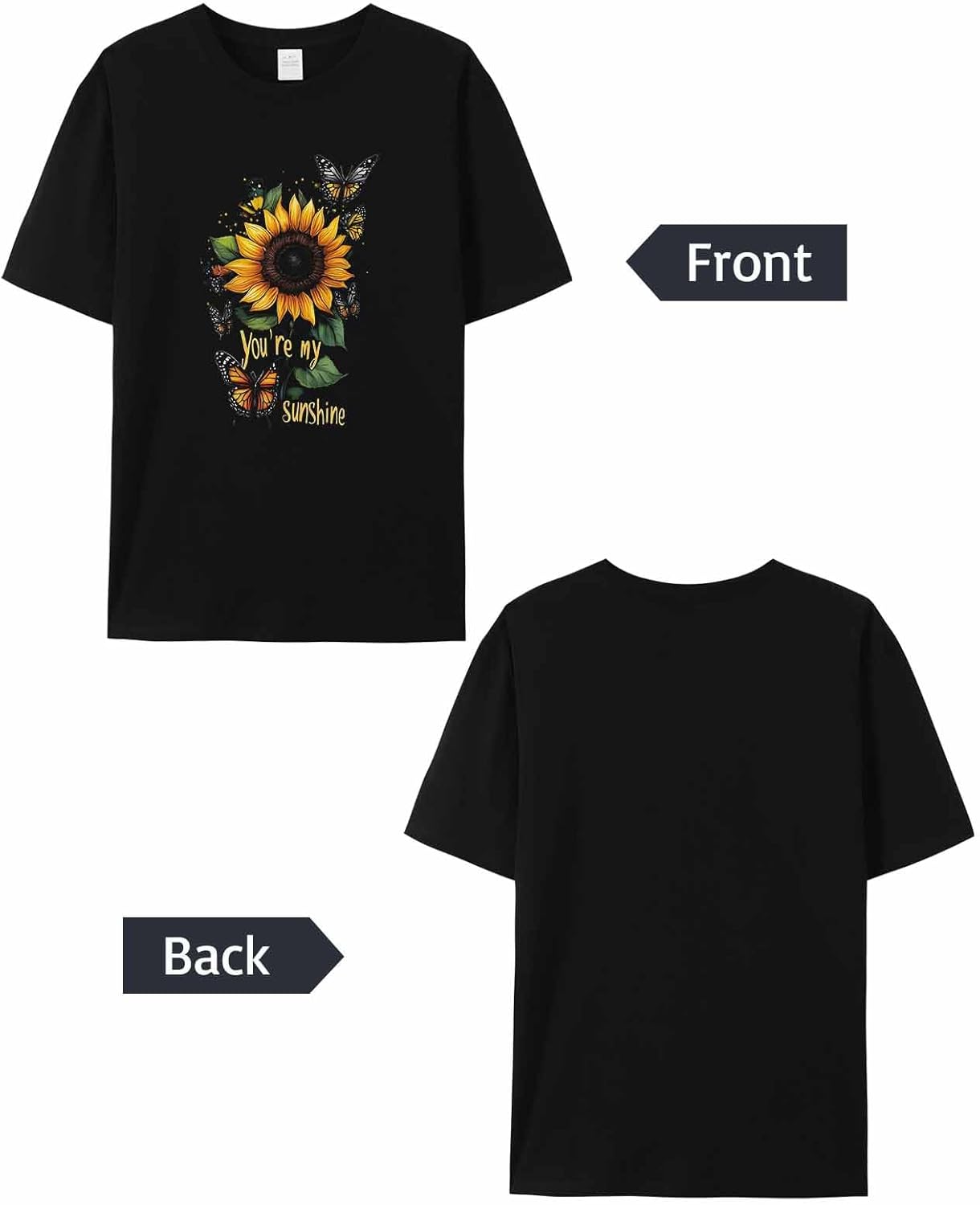 T-Shirt for Women, Sunflower Butterfly Watercolor - Image 6