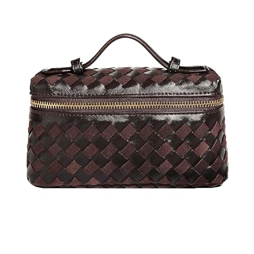 Image of Mini Woven Crossbody Purse Square Box Bags Top-Handle Tote Handbag Shoulder Bag Cute Satchels Trendy (Suede Choclate)