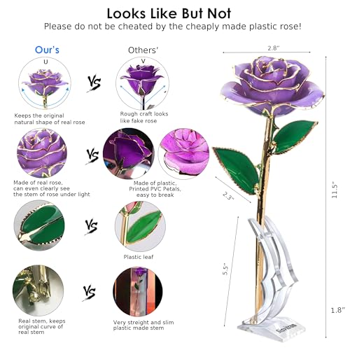 Image of Sinvitron Gold Dipped Infinity Rose - Eternal Resin-Preserved Rose | Forever Flower Decor for Birthdays, Mother's Day, Anniversaries | Unique Gift for Women, Mom, Wife (Lavender Purple)