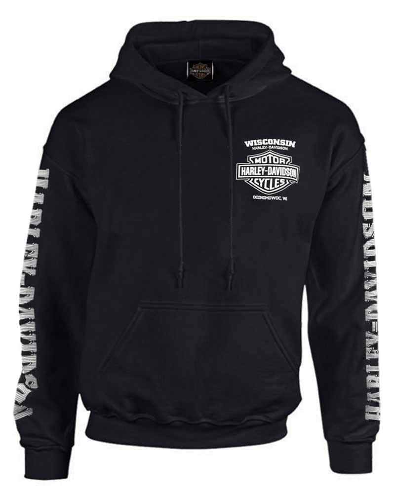 Harley-Davidson Mens Lightning Crest Pullover Hooded Sweatshirt Black